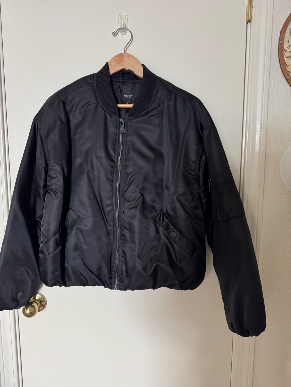 Vera Wang Black Satin Bomber Jacket